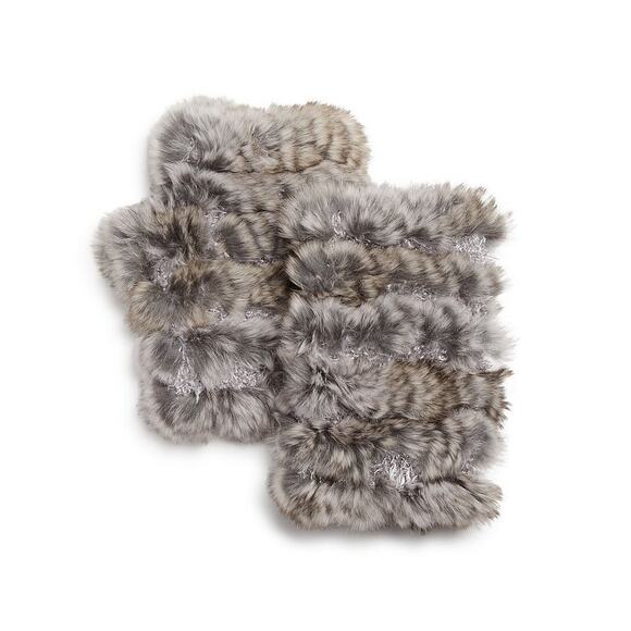 JOCELYN Knit & Rabbit Fur Fingerless Gloves In Light Gray Mist - Picture 1 of 7